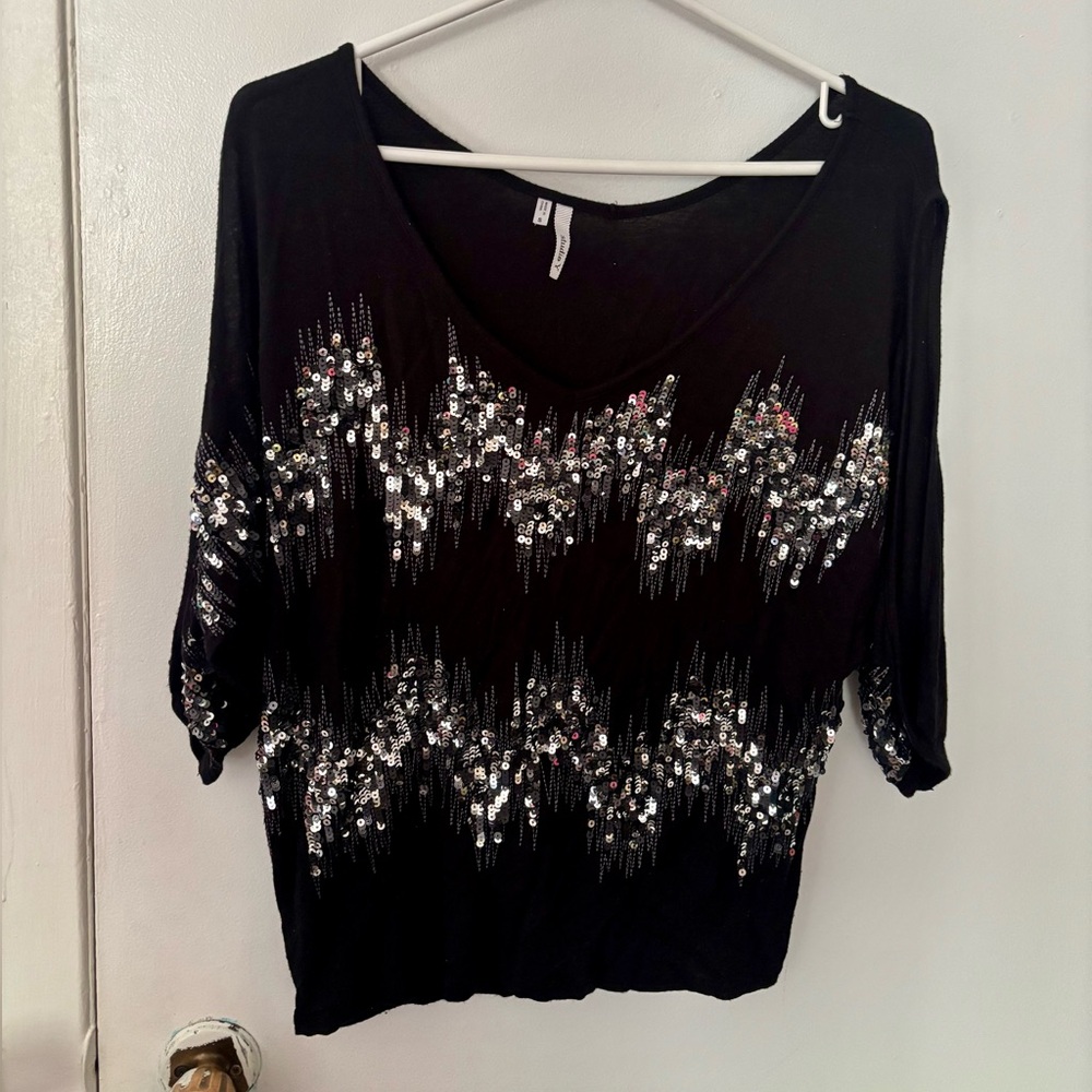 Studio Y dolman sequin sparkly going out top with shoulder cut outs